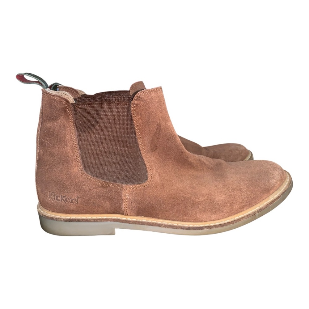 Mens Boots Kickers Chelsea Brown Suede Leather Pull on Ankle Boot Gusset Sz 39